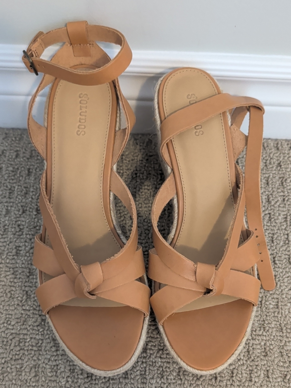 Soludos Tan Crisscross Ankle-Strap Wedges